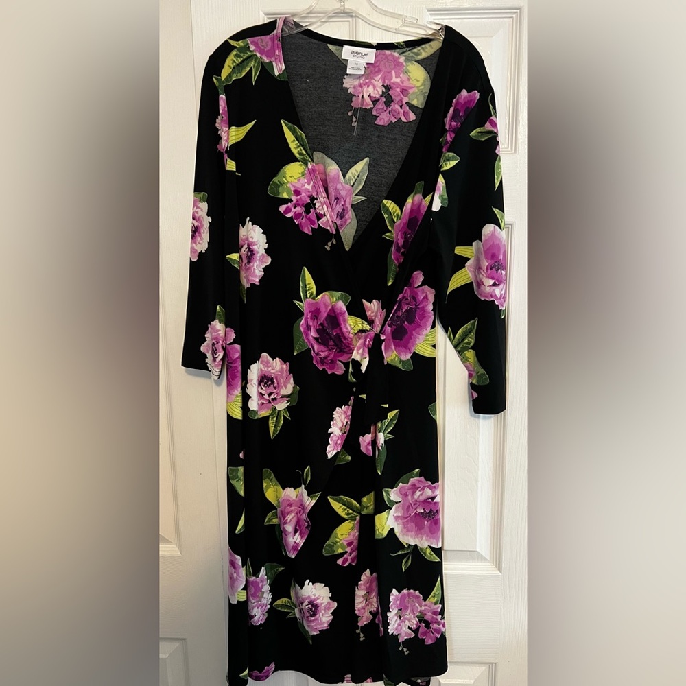 Avenue Studio Black Wrap Dress with Pink Floral Design
